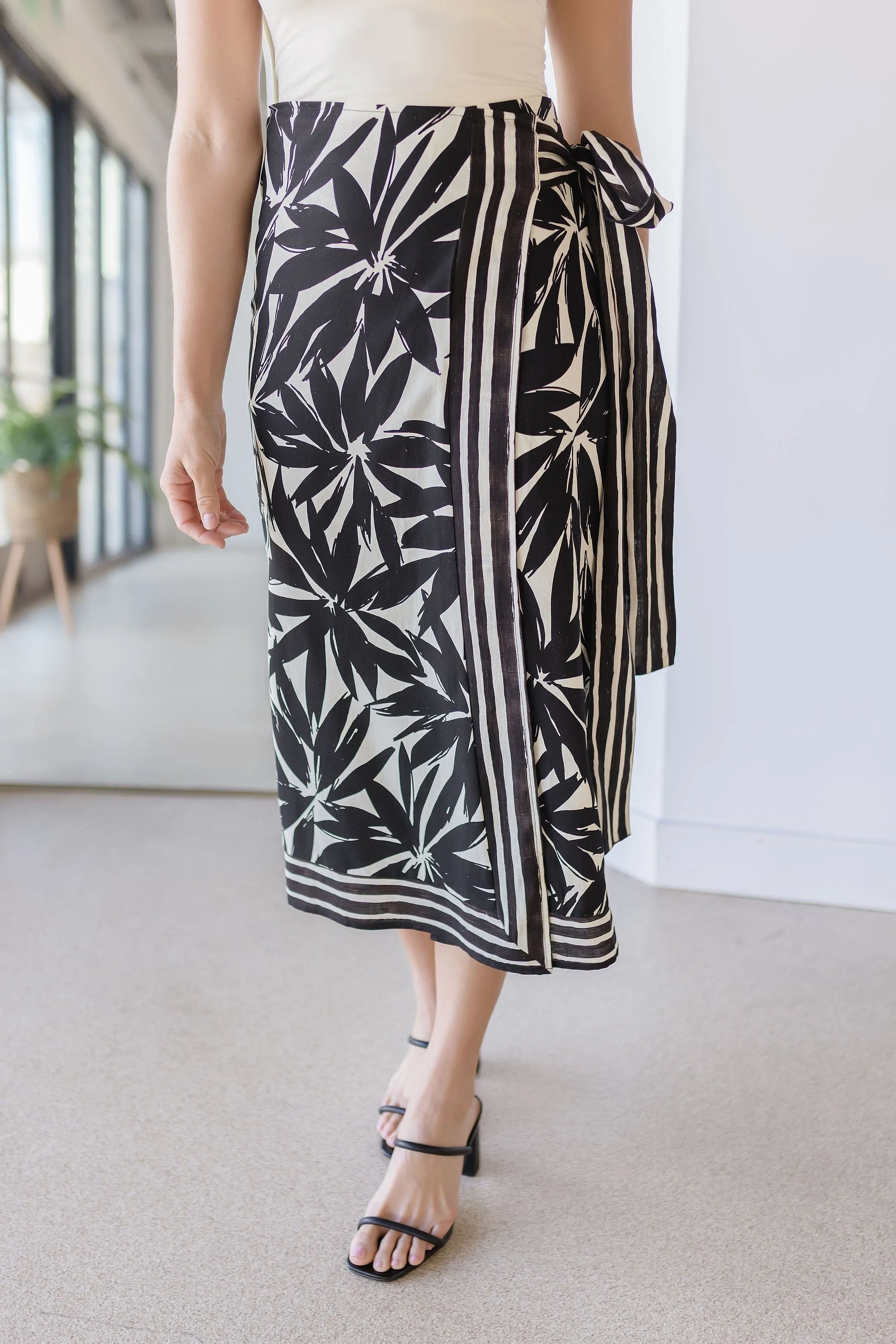 Noir Floral Linen Wrap Skirt