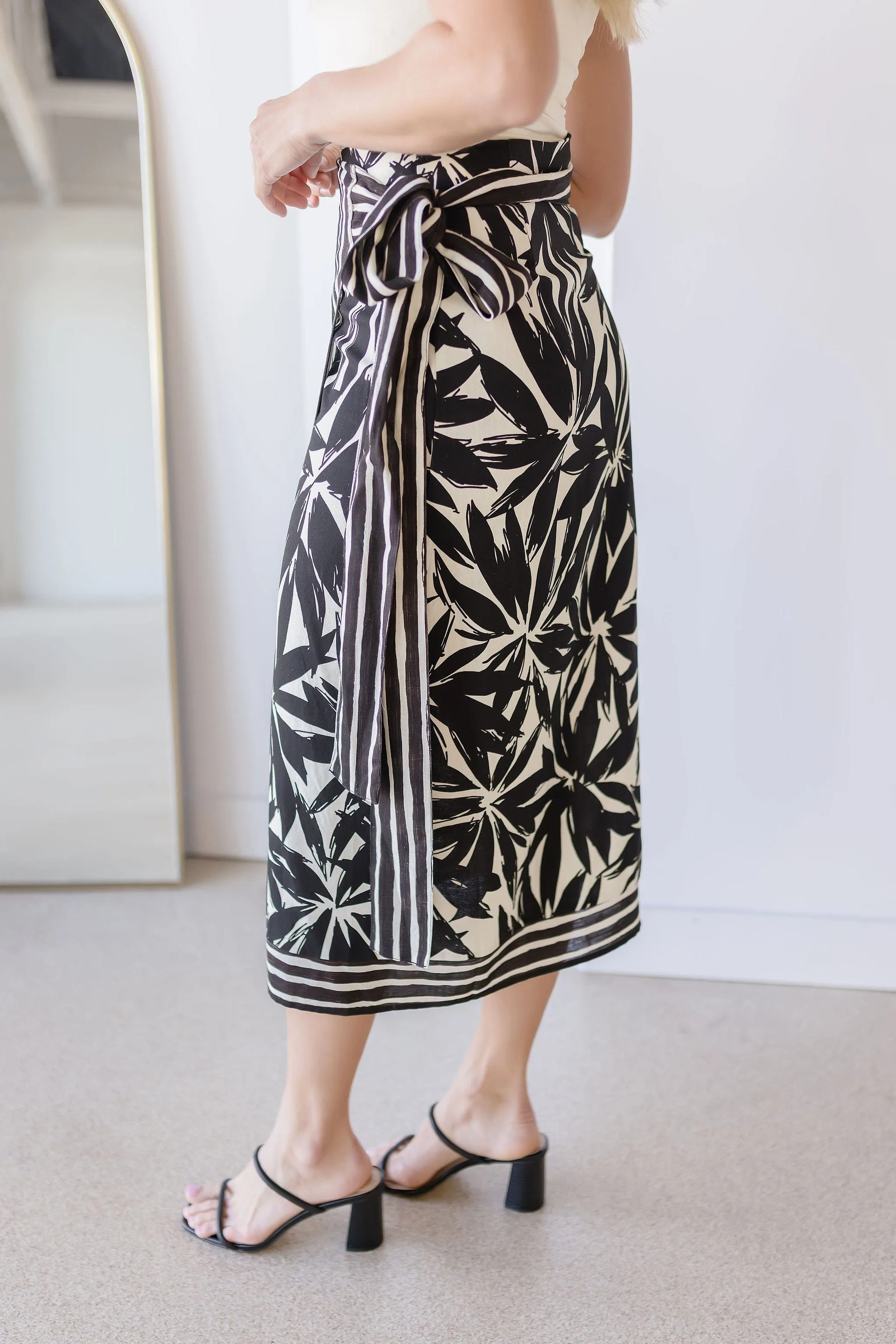 Noir Floral Linen Wrap Skirt