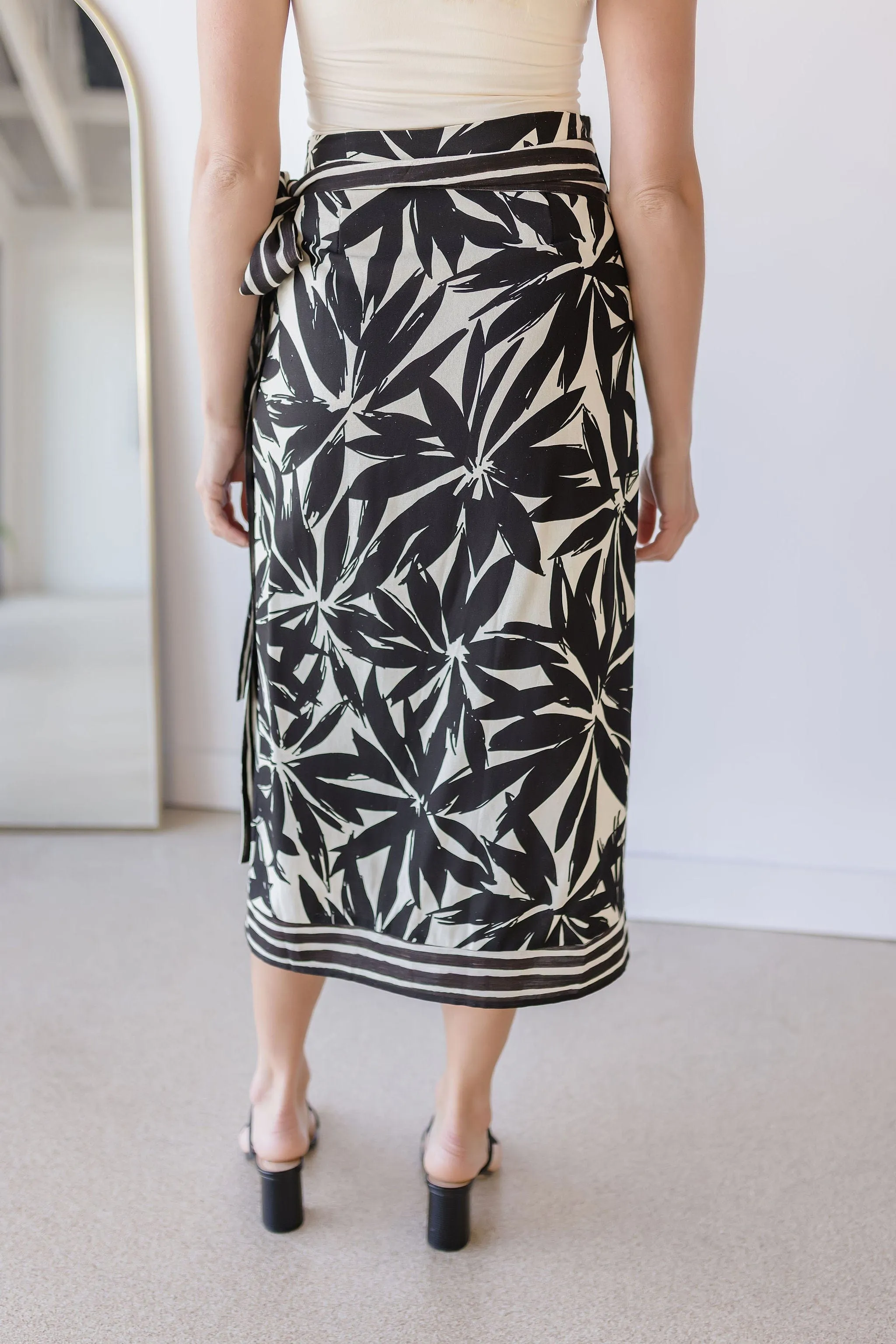 Noir Floral Linen Wrap Skirt