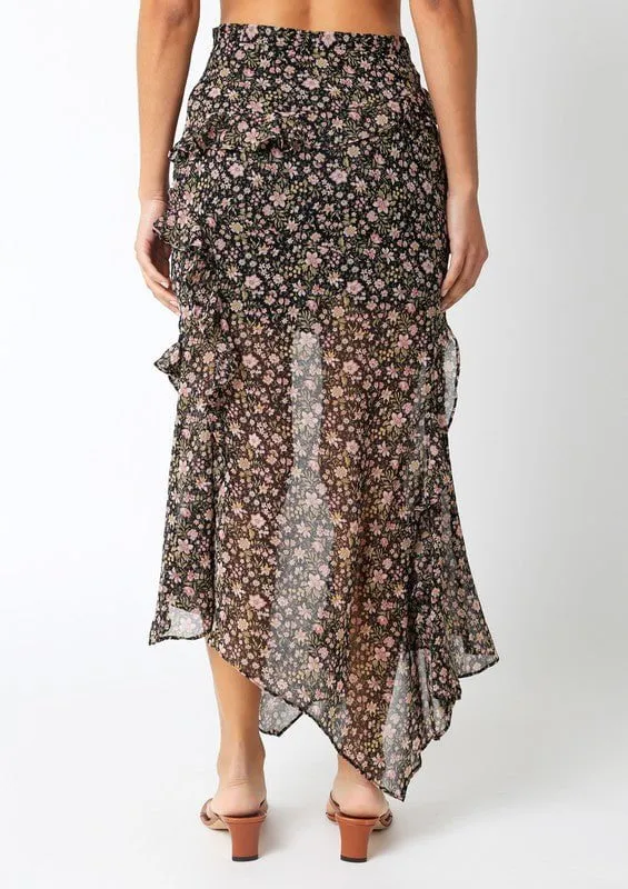 Olivia Black Floral Print Midi Skirt