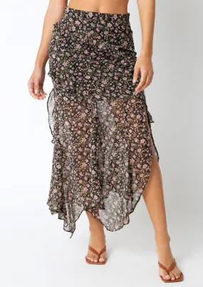 Olivia Black Floral Print Midi Skirt