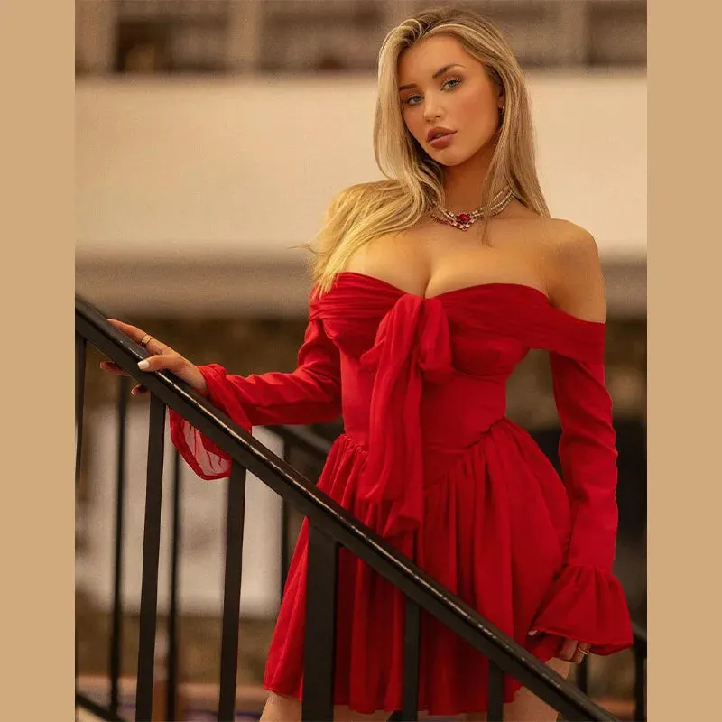 One Shoulder Lace-Up Mini Dress