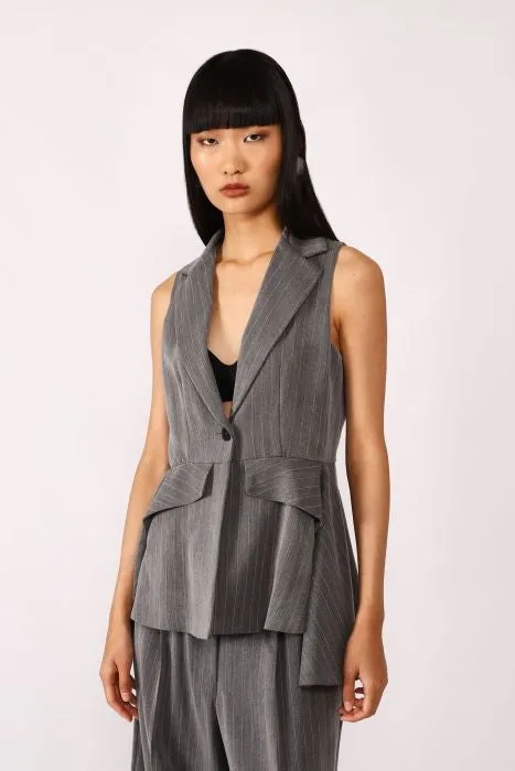 Pin stripe grey long gilet