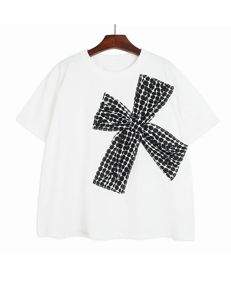 Plaid Bow Big Size Casual T-shirt