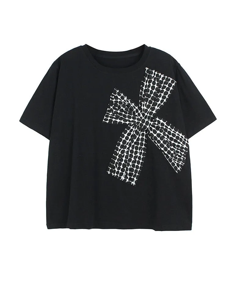 Plaid Bow Big Size Casual T-shirt