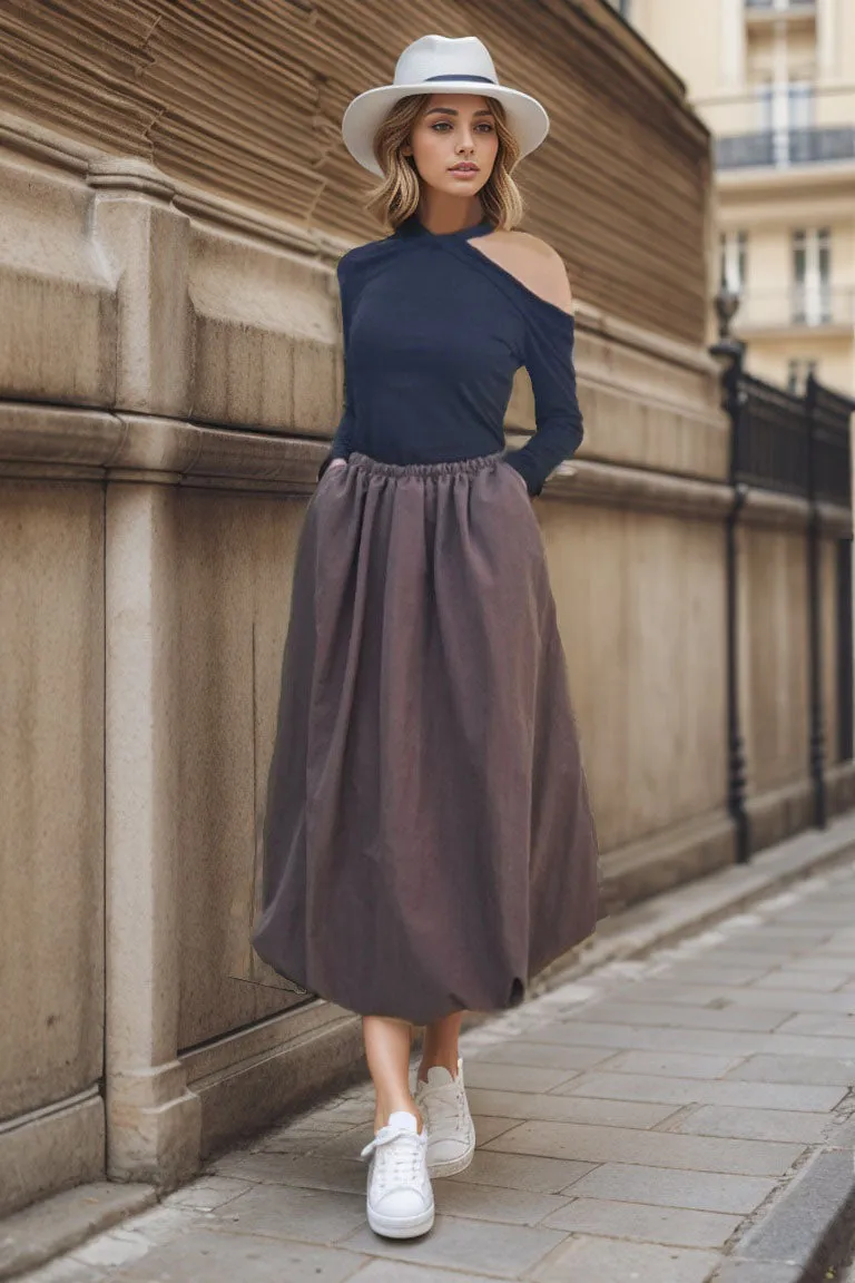Pre-Order: BETTY MIDI BUBBLE SKIRT (BROWN)- VS3373