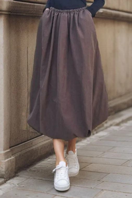 Pre-Order: BETTY MIDI BUBBLE SKIRT (BROWN)- VS3373