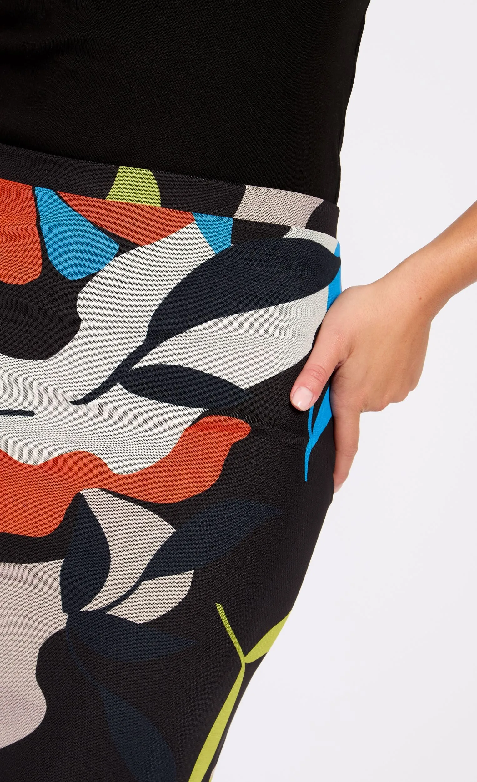Printed Mesh Midi Skirt