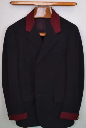 "Chipp Navy Flannel c1943 Riding/ Hunting Coat w/ Burgundy Chesterfield Collar & Contrast Cuff" Sz 38R