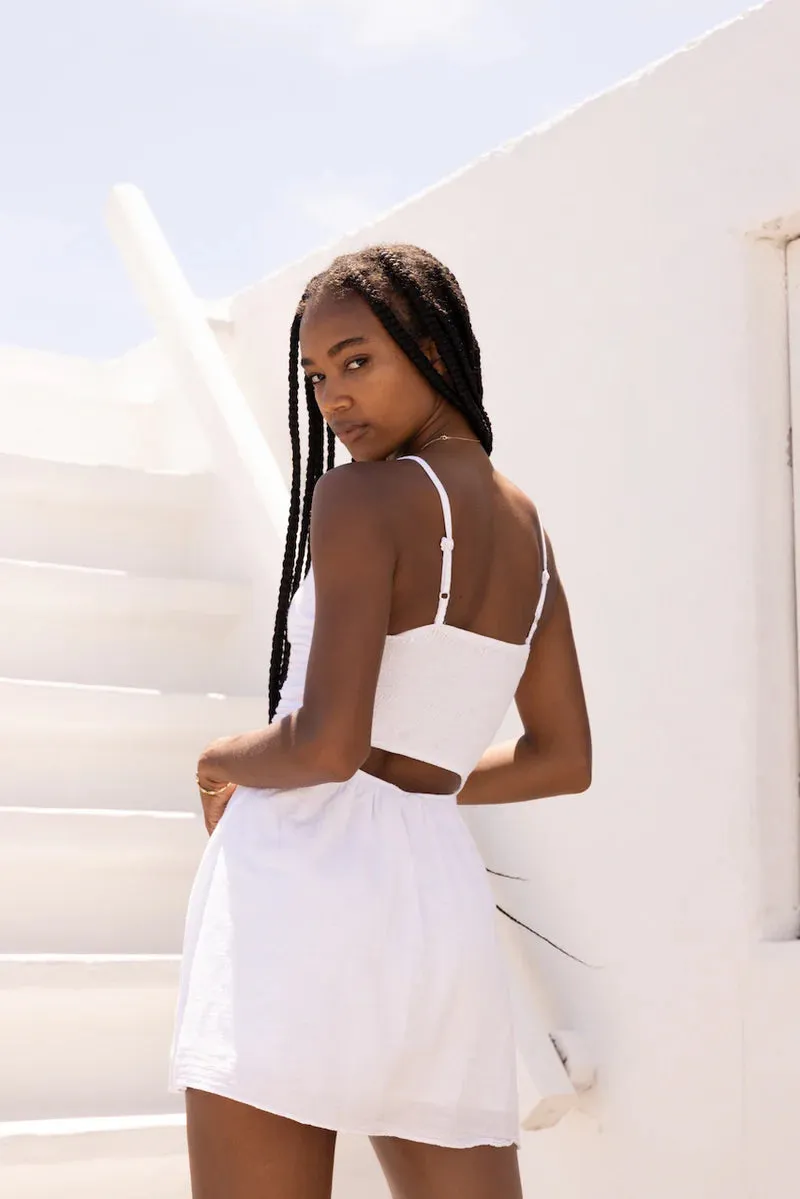 "The Beach Haven" White V Neck Cut Out Mini Dress