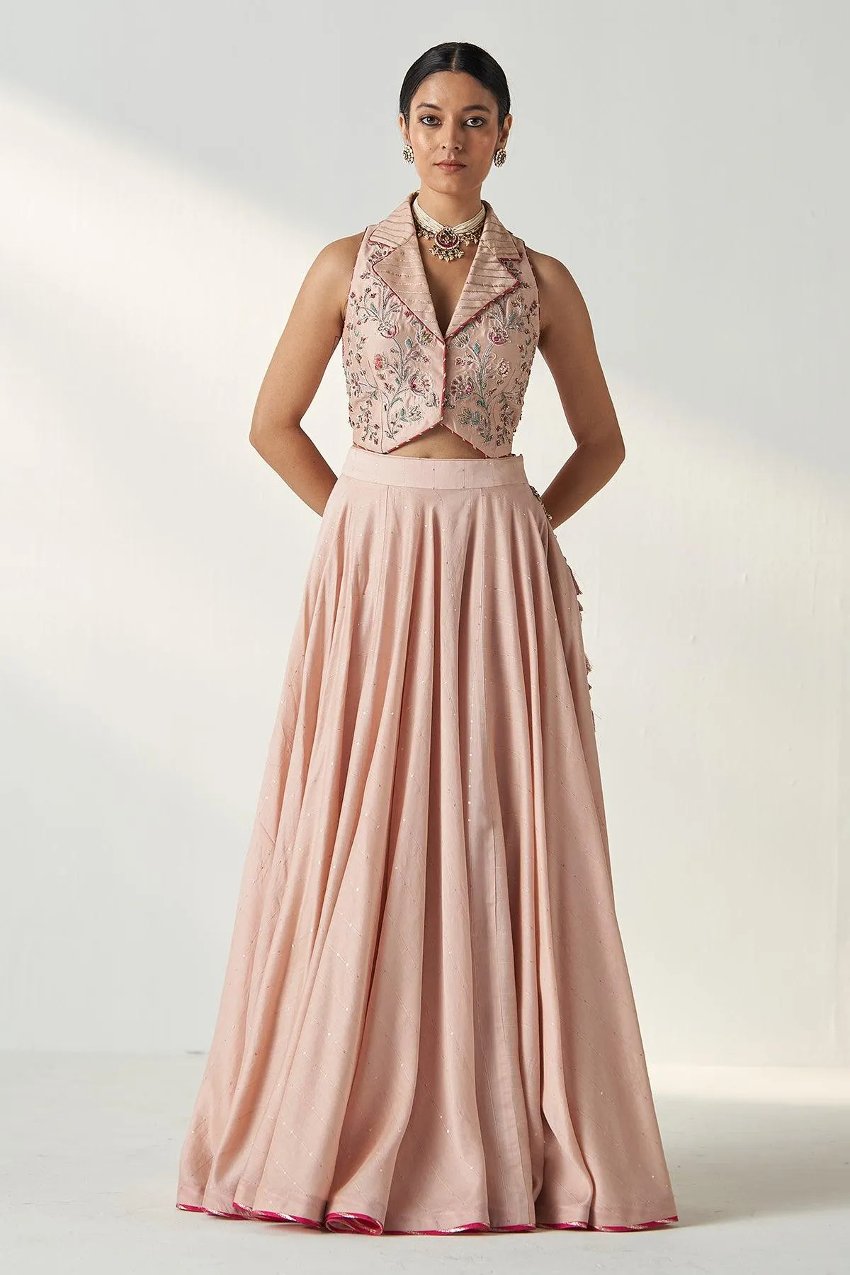 Rajita Blush Pink Gilet Lehenga Set