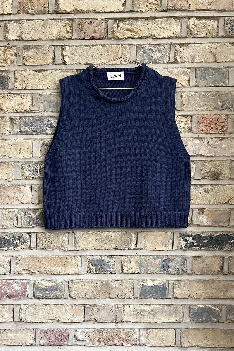 Raye Cotton Knitted Vest Navy