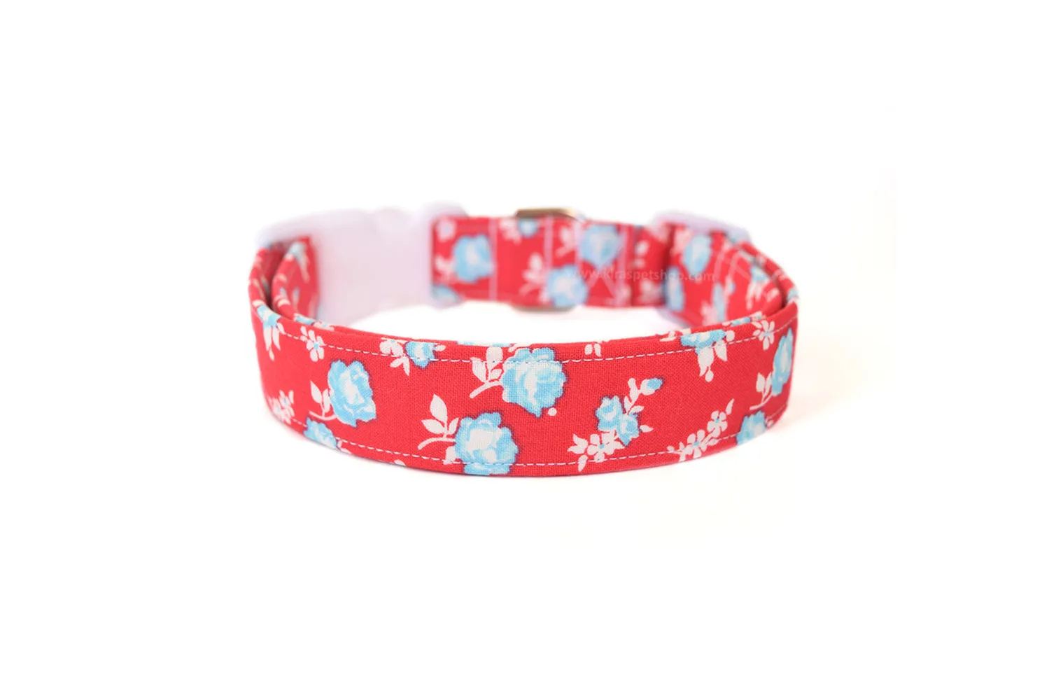 Red & Blue Floral Dog Collar