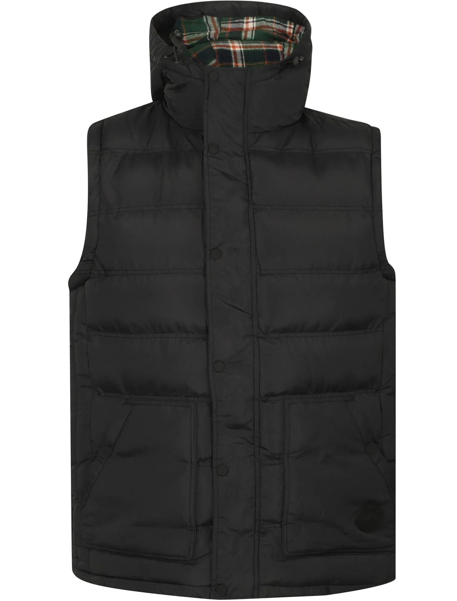 Redshift Quilted Puffer Gilet with Checked Lined Hood in Black - Tokyo Laundry