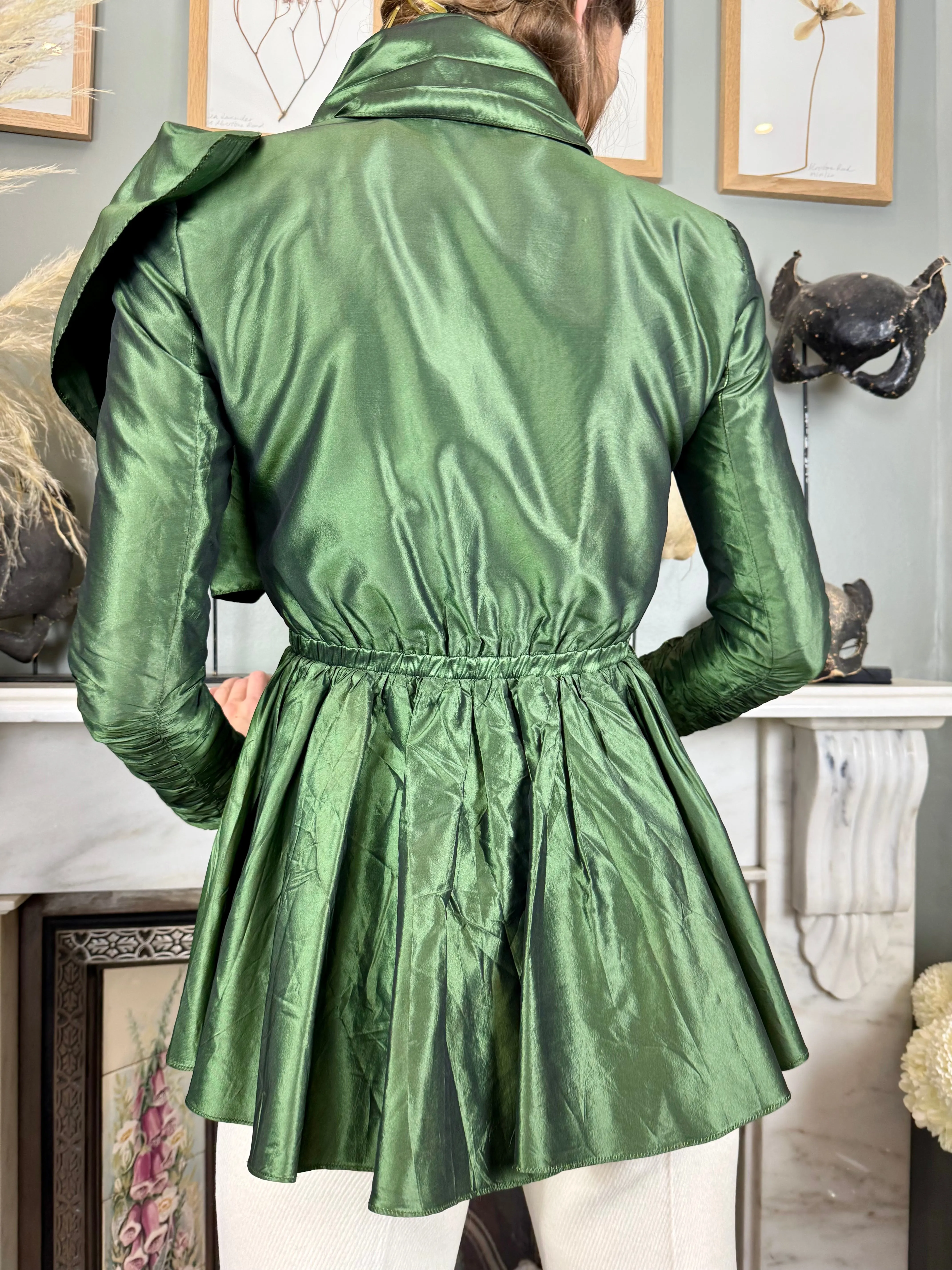 Ronit, bottle green silk top with large necktie