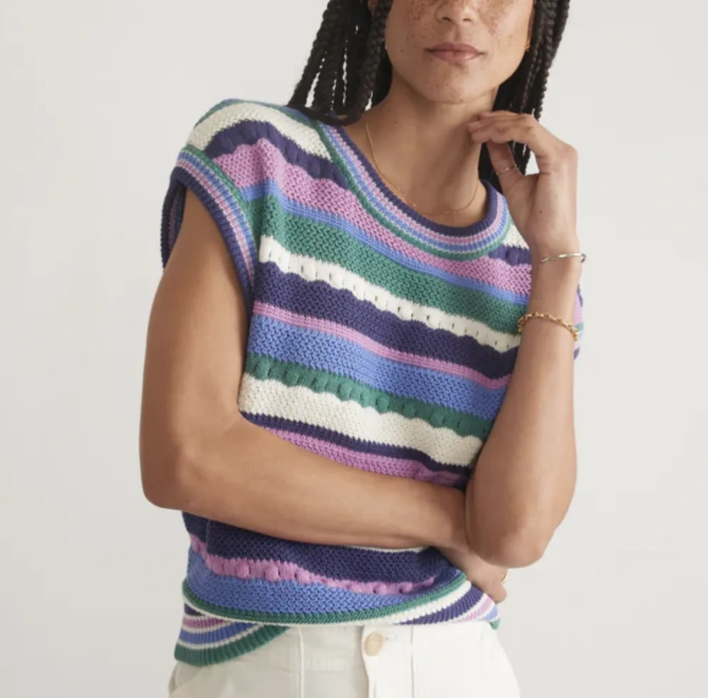 Rory Crochet Sweater Vest - Cool Stripe