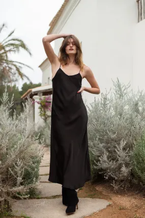 ROSE SILK SLIP DRESS NOIR