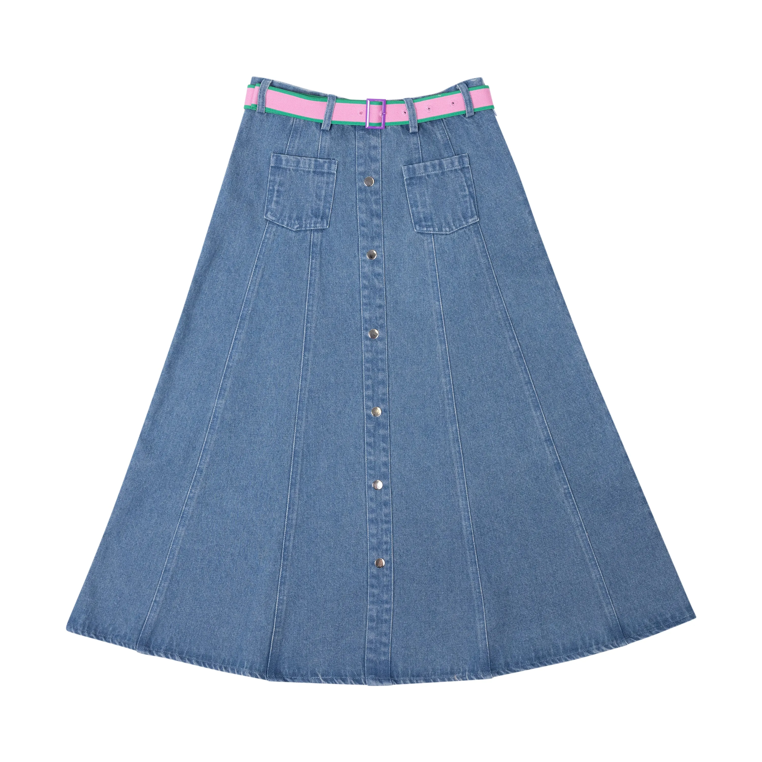 skirt midi denim with belt - denim-8