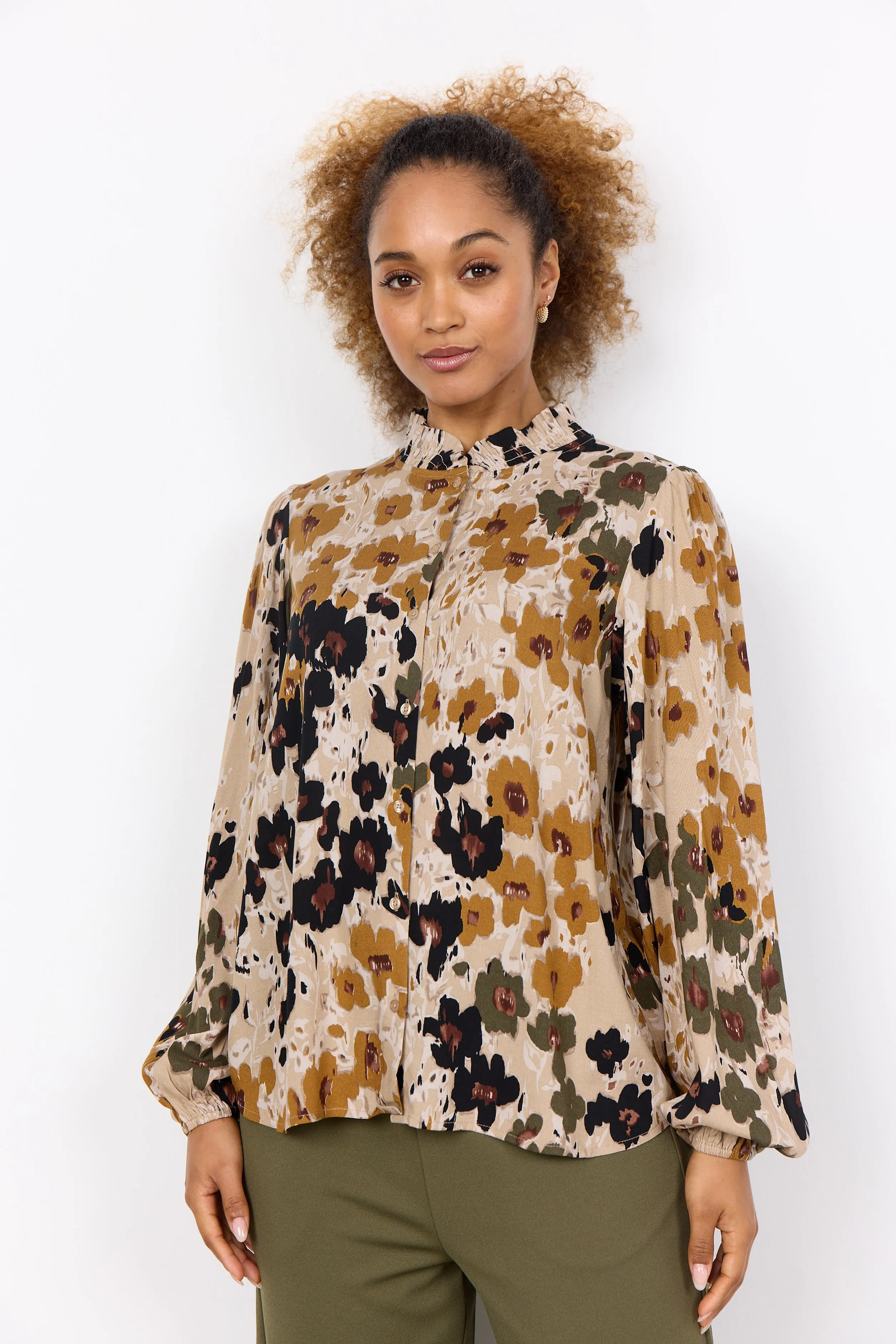 Soya Concept Olive Combi Ladies Woven Blouse