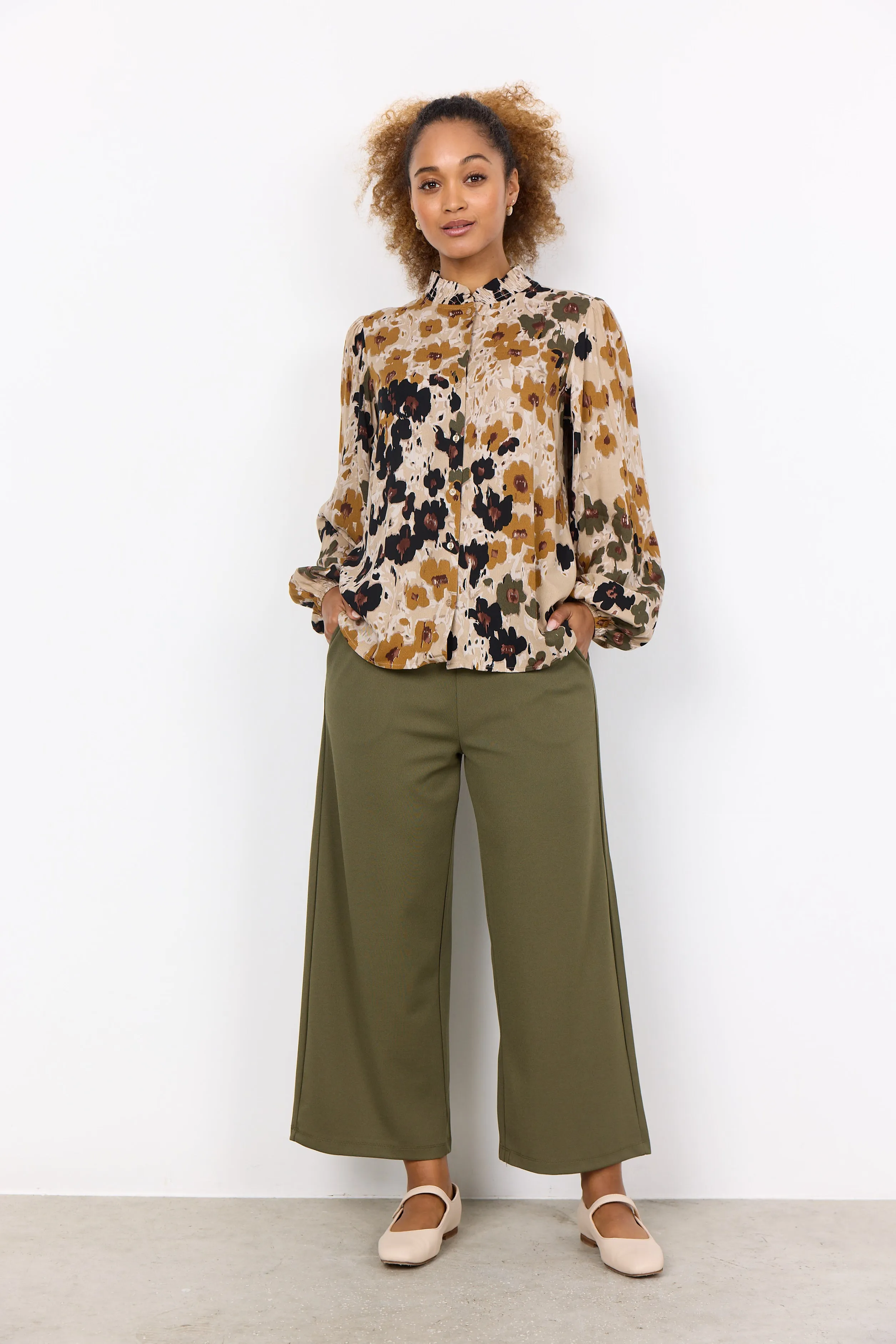 Soya Concept Olive Combi Ladies Woven Blouse