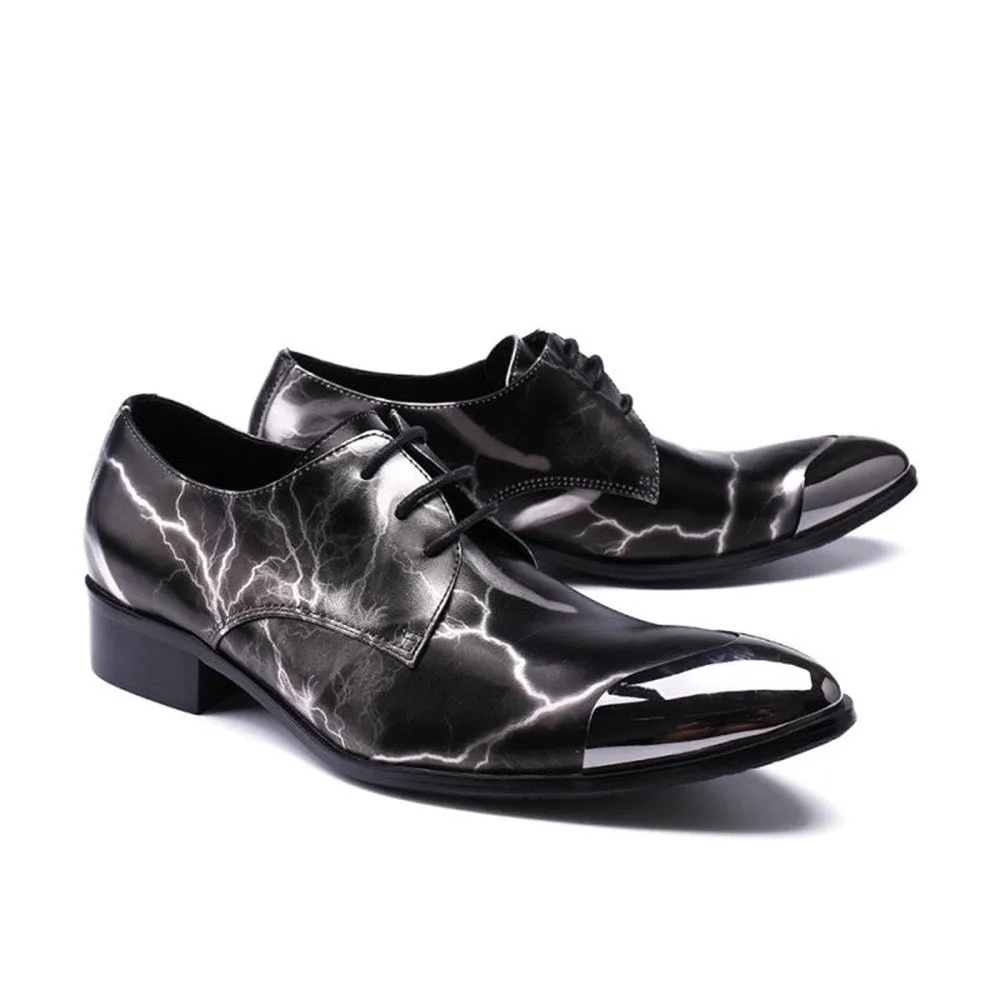 Steel Toe Lace up Pointed Printed Oxford Shoes