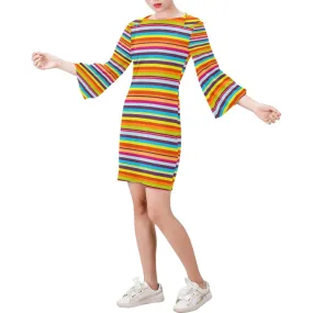 Stripe Dress, Retro Dress, Retro Dress, 70s style dress,Bell sleeve dress,Multicolor Stripe Dress,Hippie Dress, Shift Dress,Vintage inspired