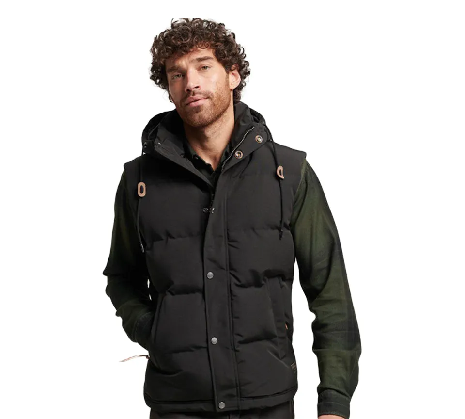 Superdry Men's Hooded Everest Gilet Black UK S-2XL