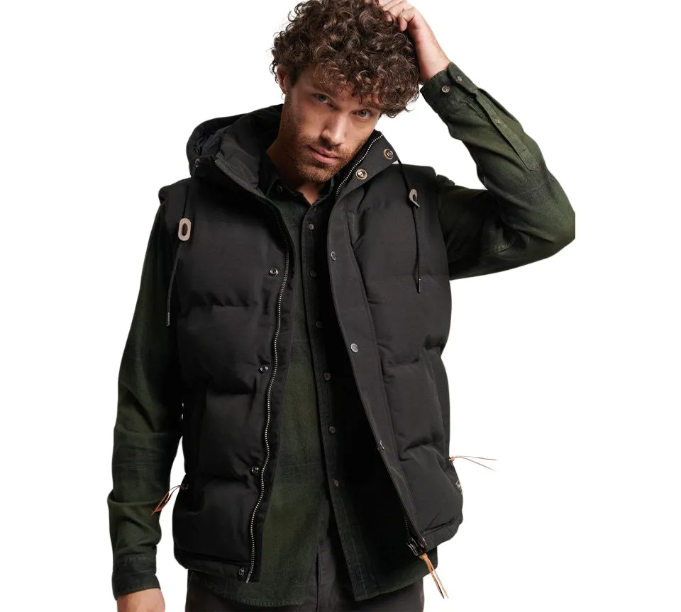 Superdry Men's Hooded Everest Gilet Black UK S-2XL