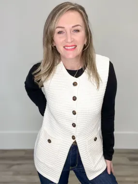 Sweater Button Down Vest - Cream
