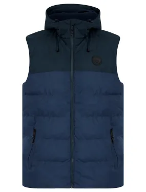 Tarlo Micro-Fleece Lined Hooded Quilted Puffer Gilet in Sky Captain Navy - Tokyo Laundry