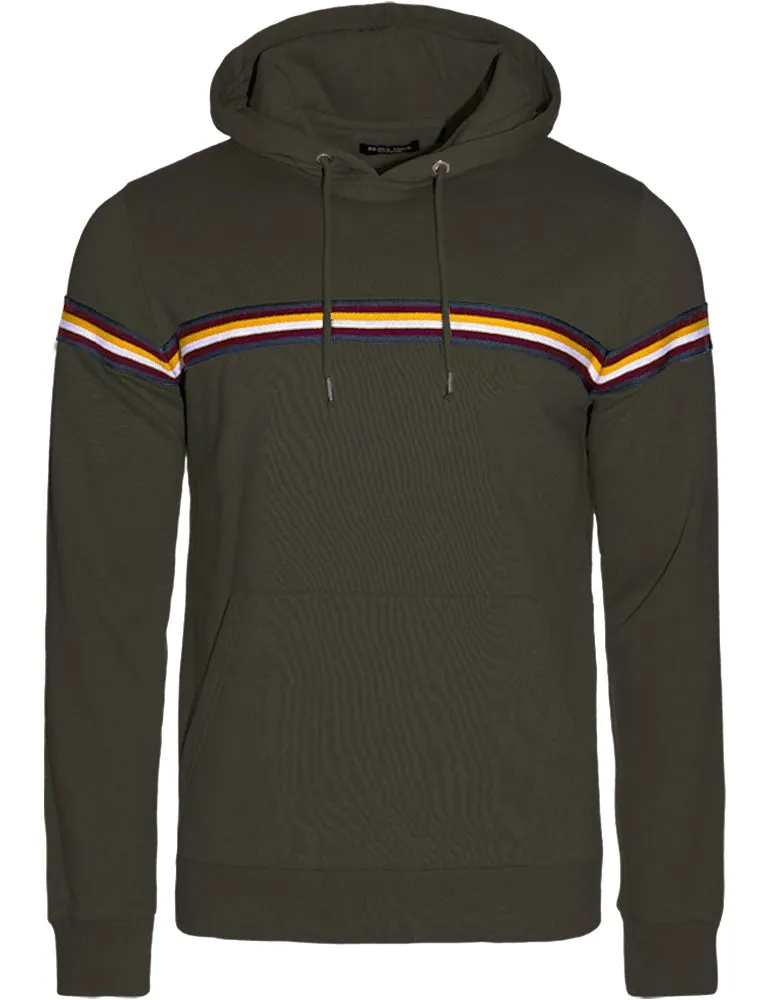 Trance Pullover Hoodie with Knitted Stripe Tape in Khaki