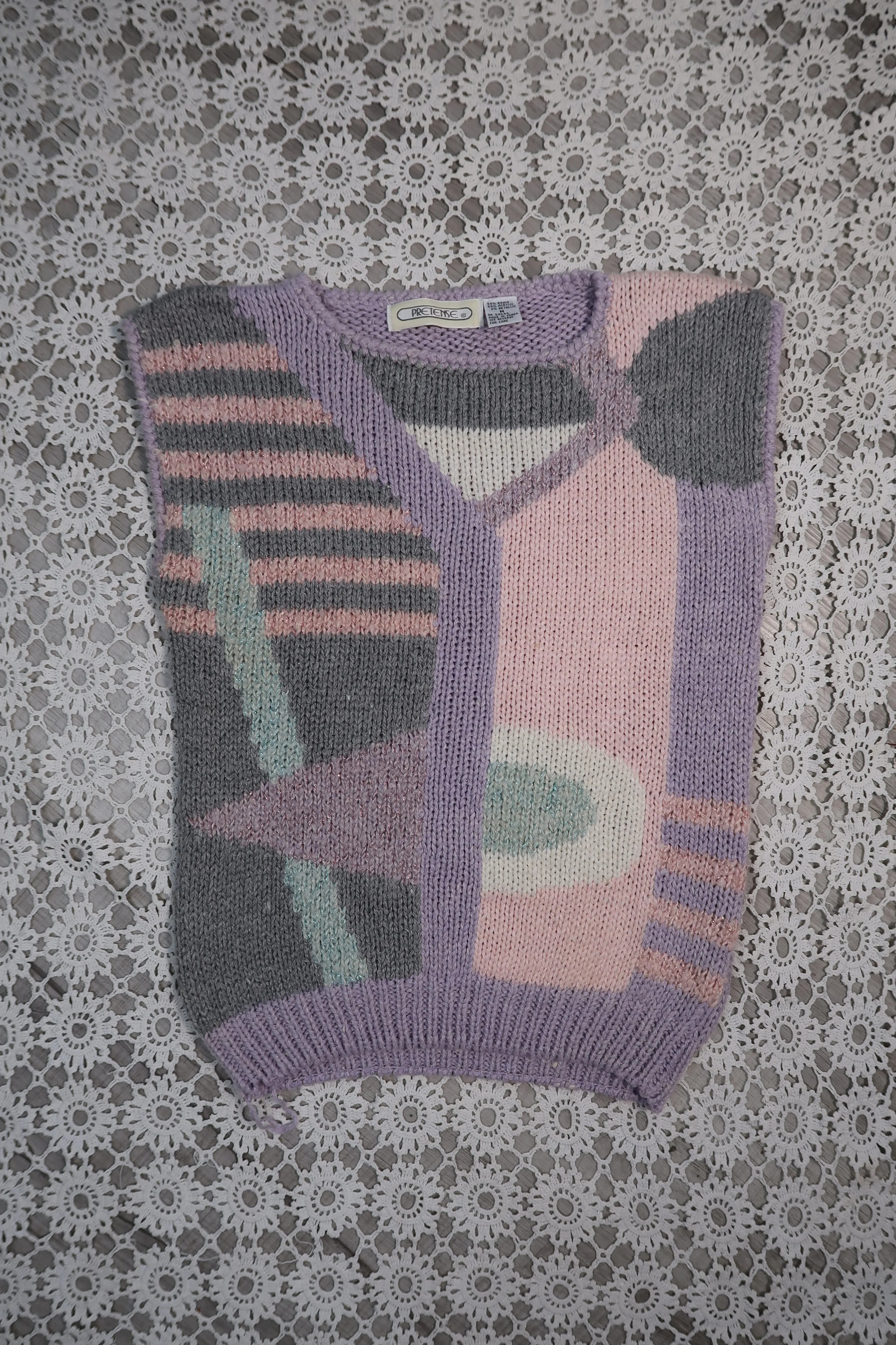 Vintage 1980s Pastel Geometric Knit Sweater Vest
