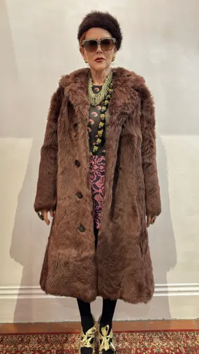 Vintage Brown Long Faux Fur Coat