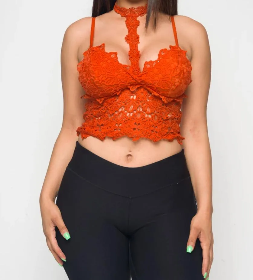 Women's Lace Choker Neck Crop Top