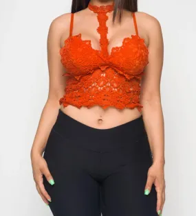 Women's Lace Choker Neck Crop Top