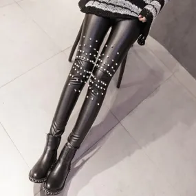 Women's Winter High-Waist Faux Leather Push-Up Leggings