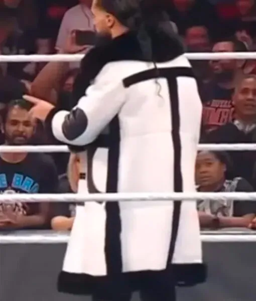 Wrestler Seth Colby Lopez Black Faux Fur Collar White Coat