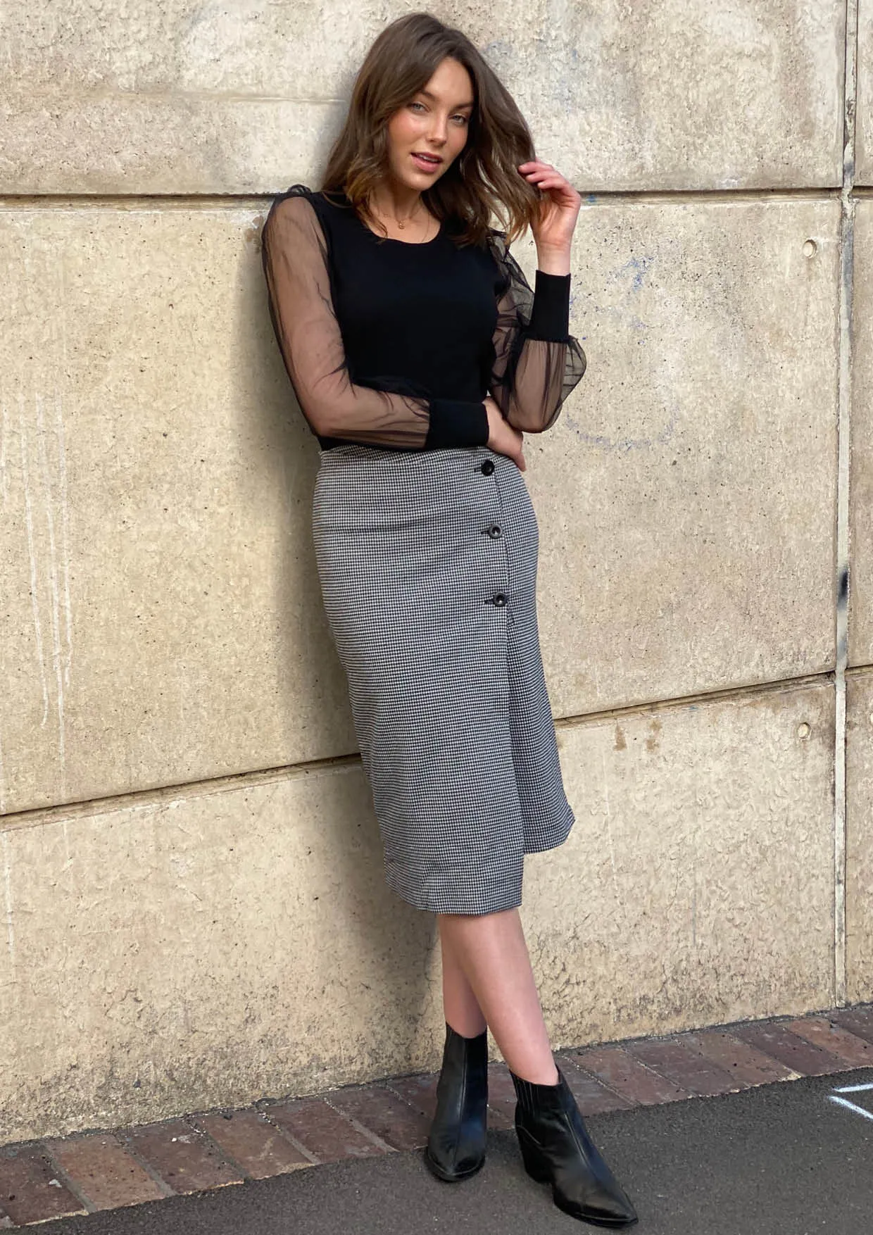 YW2095SS Check Wrap Front Skirt (Pack)