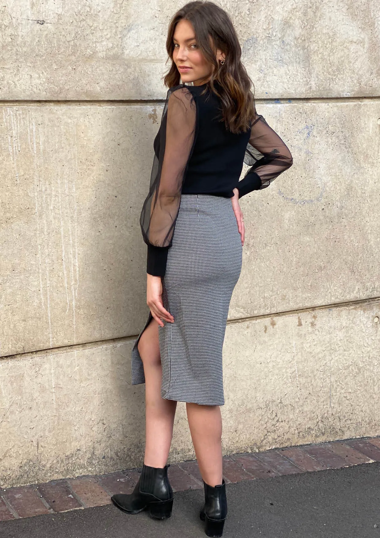 YW2095SS Check Wrap Front Skirt (Pack)