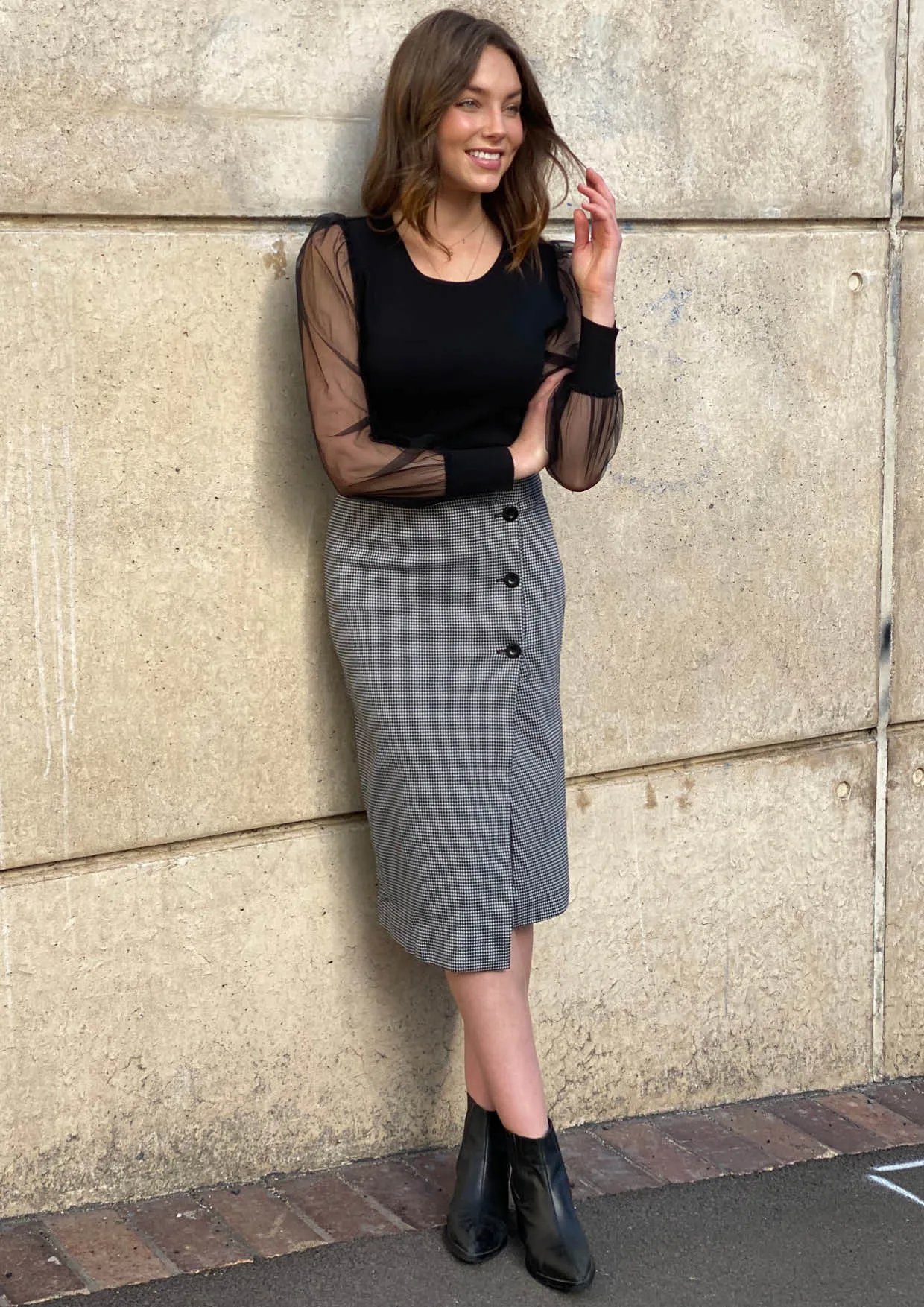 YW2095SS Check Wrap Front Skirt (Pack)