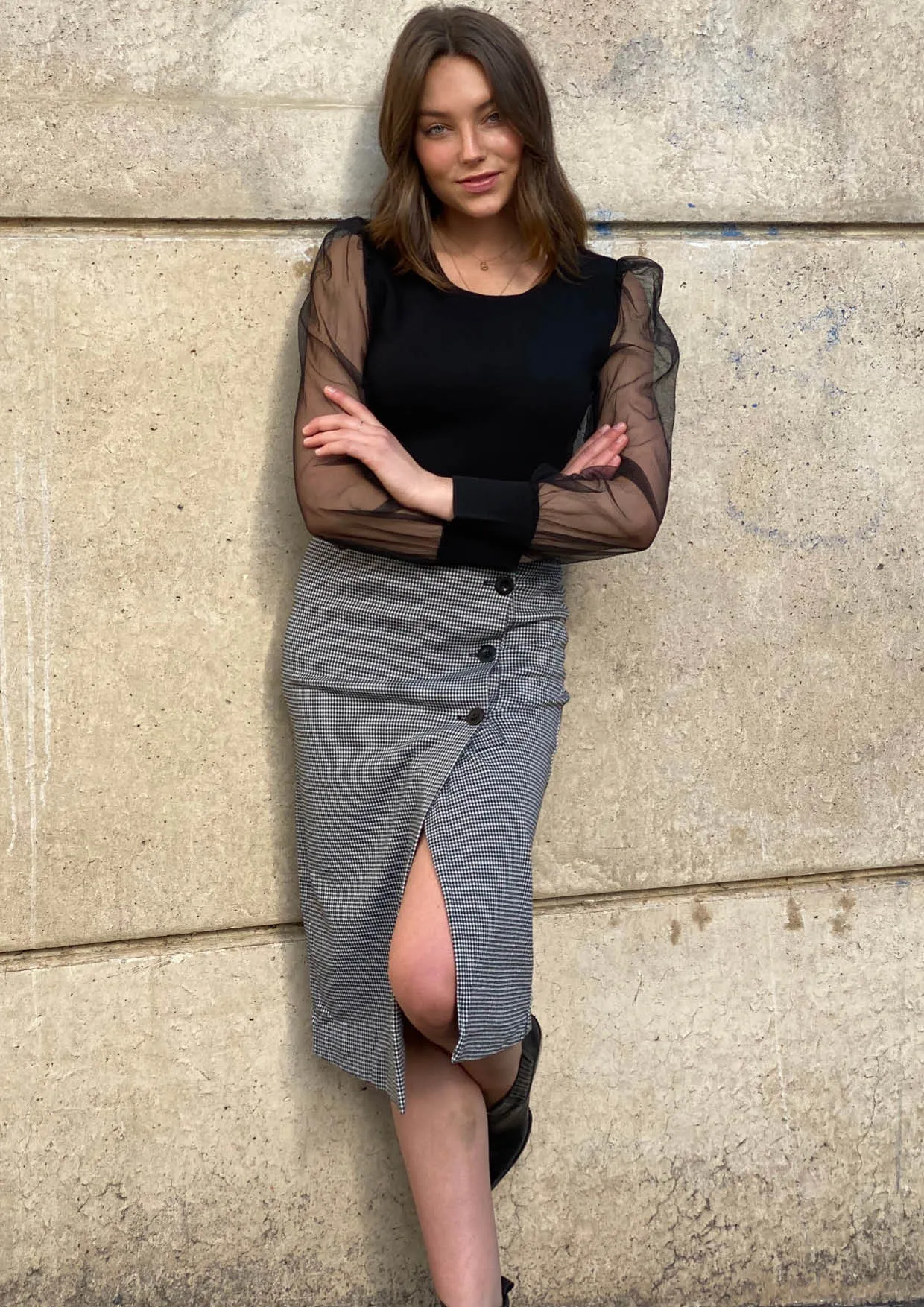 YW2095SS Check Wrap Front Skirt (Pack)